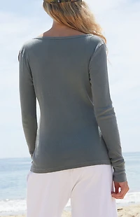 John Galt Green Zelly Ribbed Long Sleeve Top