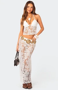 Edikted Bess Open Back Sheer Lace Halter Top