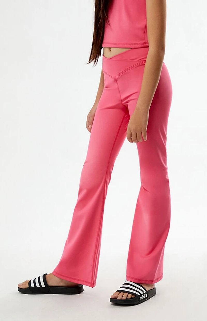 PAC 1980 Kids WHISPER Active Hot Pink Crossover Flare Yoga Pants
