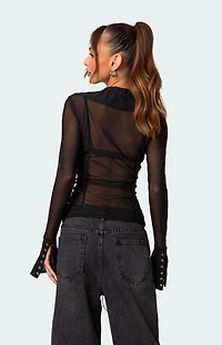 Edikted Lace Up Sheer Mesh Top