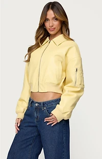 Edikted Zayna Cropped Faux Leather Bomber Jacket