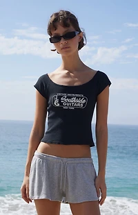 John Galt Black Southside Guitars Off-The-Shoulder Cropped T-Shirt