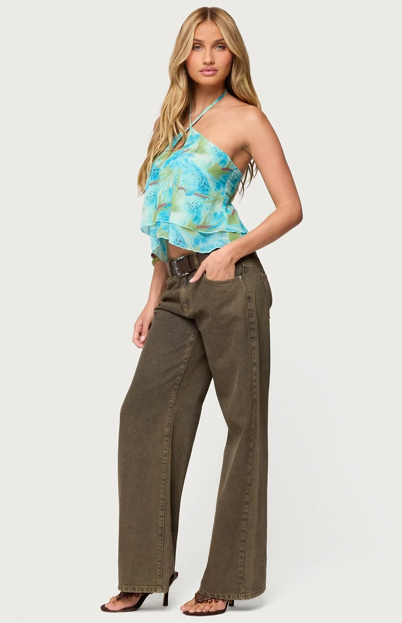 Edikted Dragon Lily Layered Mesh Halter Top