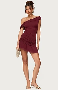 Edikted Gesibelle Off Shoulder Mesh Mini Dress
