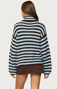 Edikted High Neck Striped Zip Up Sweater