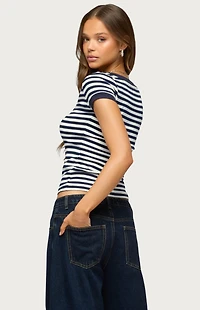 Edikted Antonela Striped V Neck T-Shirt