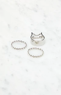 LA Hearts 3 Pack Silver Chain Rings