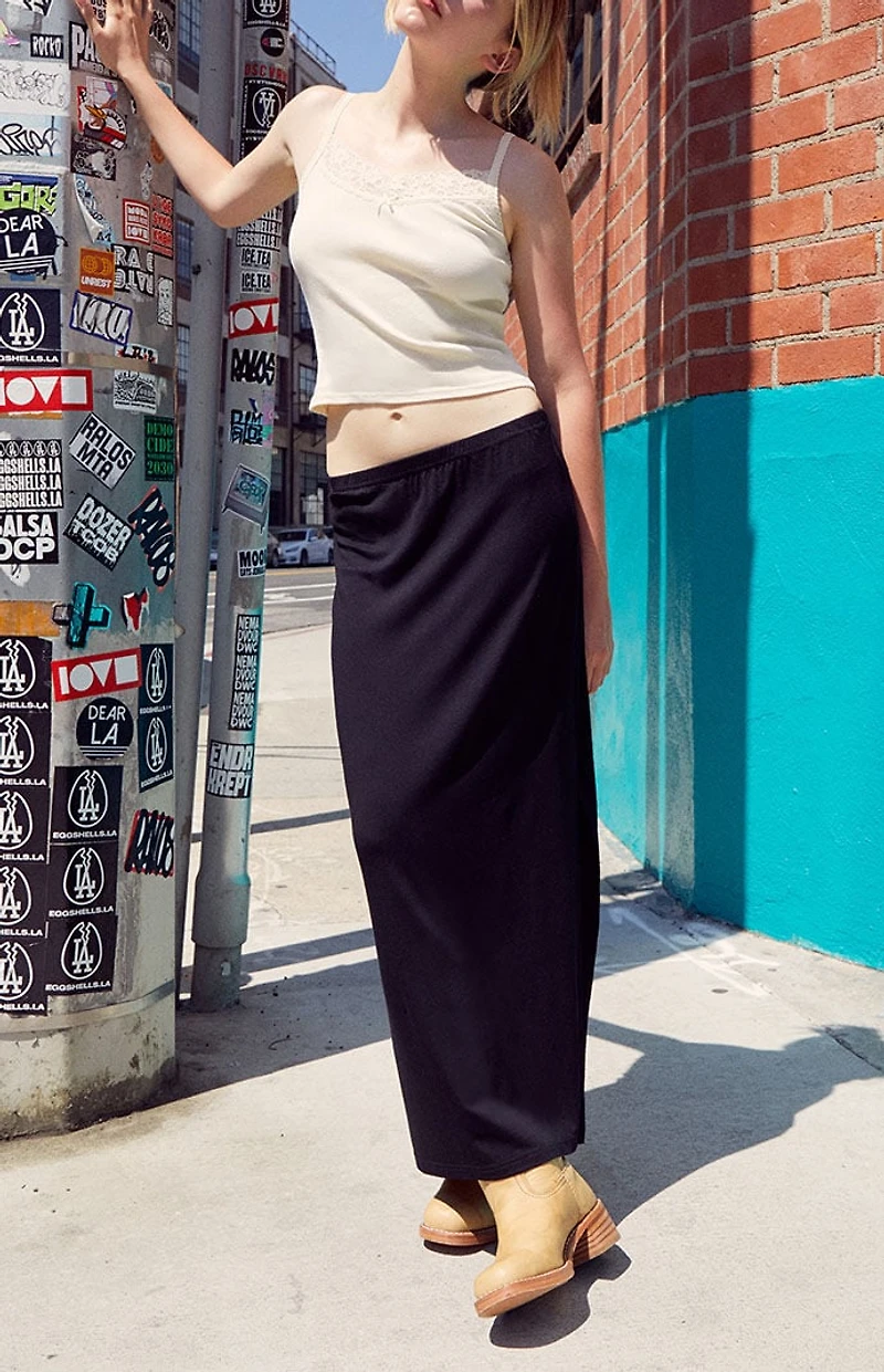 John Galt Black Slit Maxi Skirt