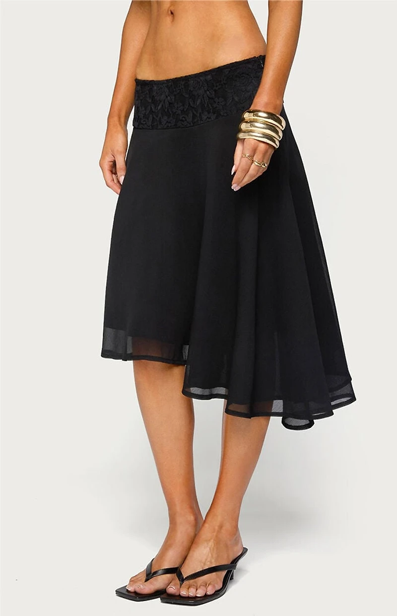 Edikted Evia Lace Asymmetric Midi Skirt