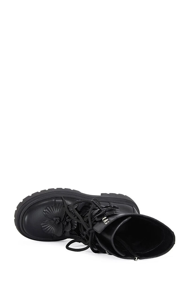 AZALEA WANG Women's Devoir Black 3D Flower Combat Boots