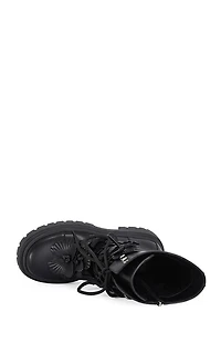 AZALEA WANG Women's Devoir Black 3D Flower Combat Boots