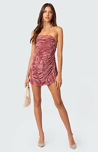 Edikted Crushed Velvet Drawstring Mini Dress