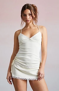 Third Charm Adelle Surplice Lace Hem Mini Dress