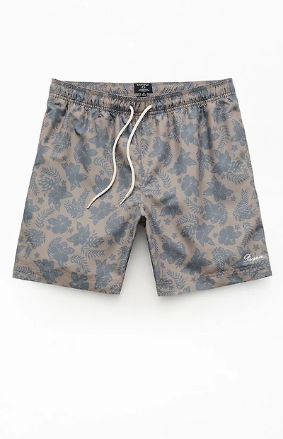 Pacsun Brown Flower 6.5" Swim Trunks