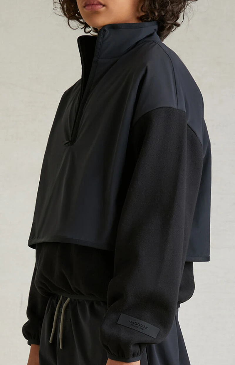 Kids Fear of God ESSENTIALS Black Nylon Fleece Mock Neck Sweatshirt