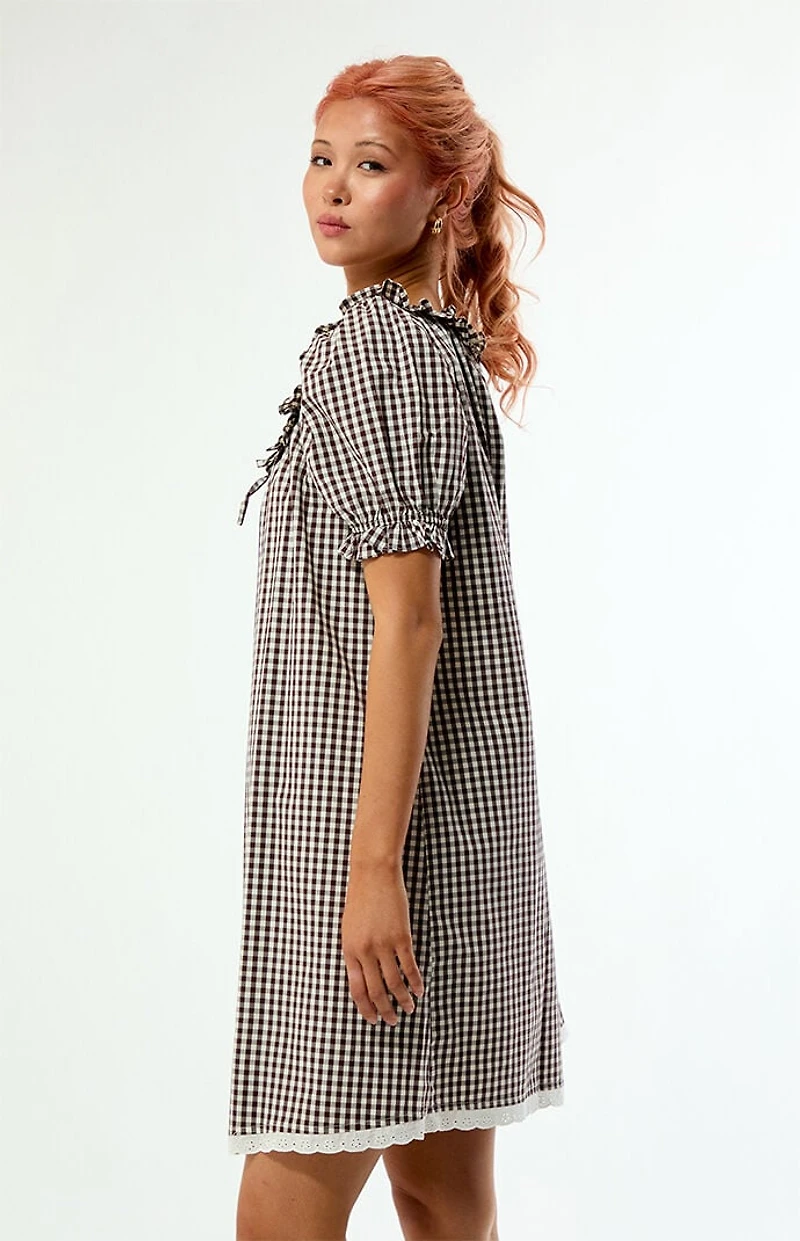 WEWOREWHAT Gingham Puff Sleeve Button Up Mini Dress