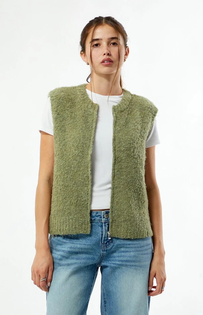 Daisy Street Boucle Zip Up Sweater Vest