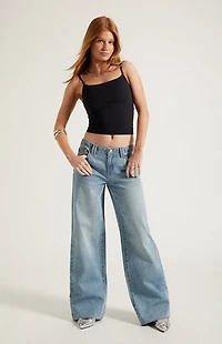 Pacsun Casey Low Rise Baggy Jeans Star Embroidered Light Blue