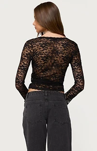 Edikted Medora Sheer Lace Wrap Top