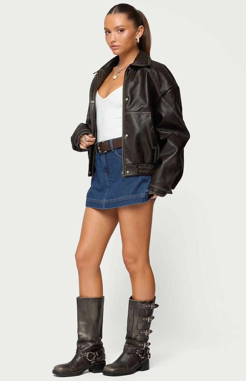 Edikted Jaxson Oversized Faux Leather Bomber Jacket