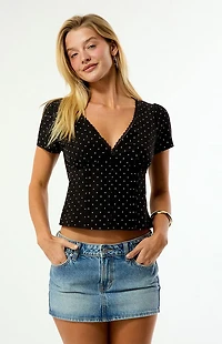Beverly and Beck Claire Short Sleeve Button Front Top