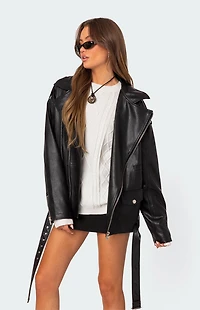 Edikted Wrenley Oversized Faux Leather Jacket