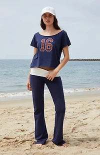 John Galt Blue & White Contrast Priscilla Flare Pants