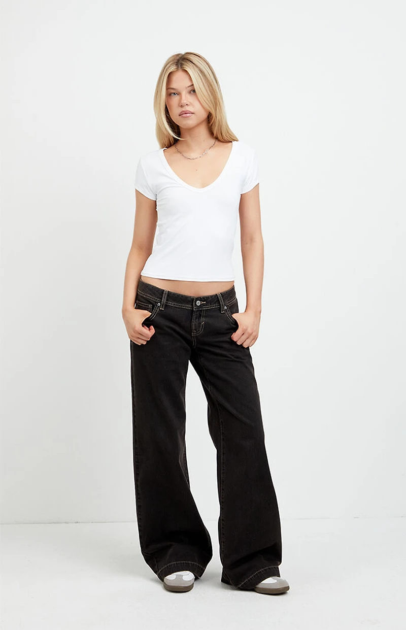 Pacsun Kaia Ultimate Low Rise Baggy Jeans Contrast Stitch Faded Black