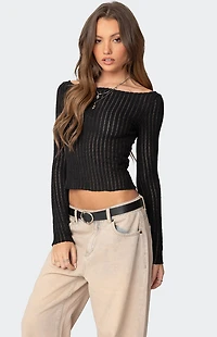 Edikted Textured Sheer Boat Neck Top