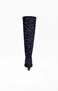 AZALEA WANG Women's Kenya Denim Tiger Wedge Boots