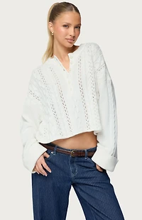 Edikted Marianna Button Cable Knit Sweater
