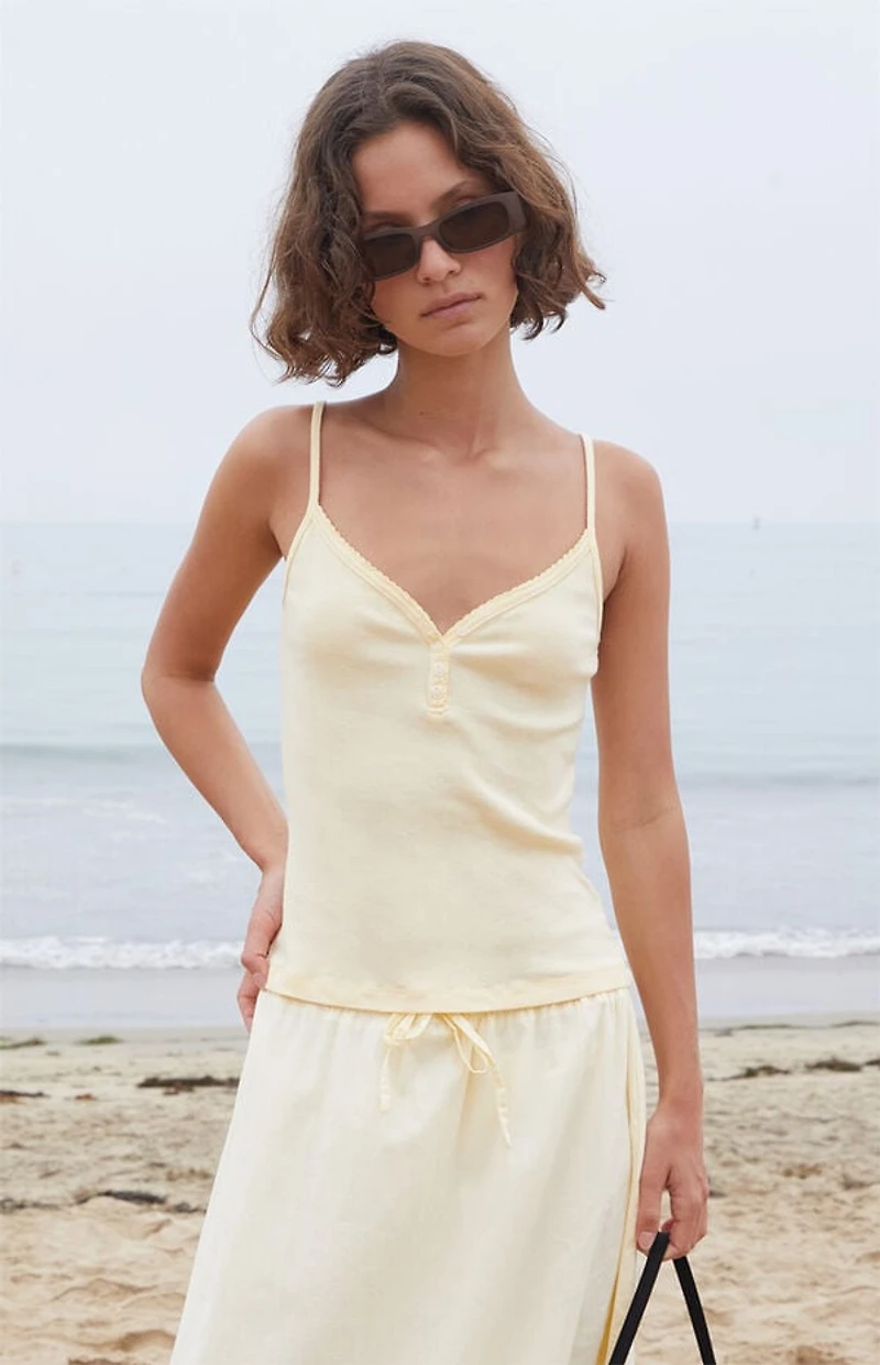 John Galt Yellow Lorene Button Tank Top