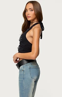 Edikted Lettie Rhinestone Cut Out Halter Top