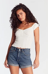 Pacsun Dark Indigo Roll Cuff Denim Mom Shorts