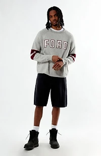 FORD Heather Grey Striped Crew Neck Sweater