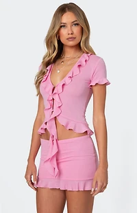 Edikted Loullie Split Front Ruffled Top