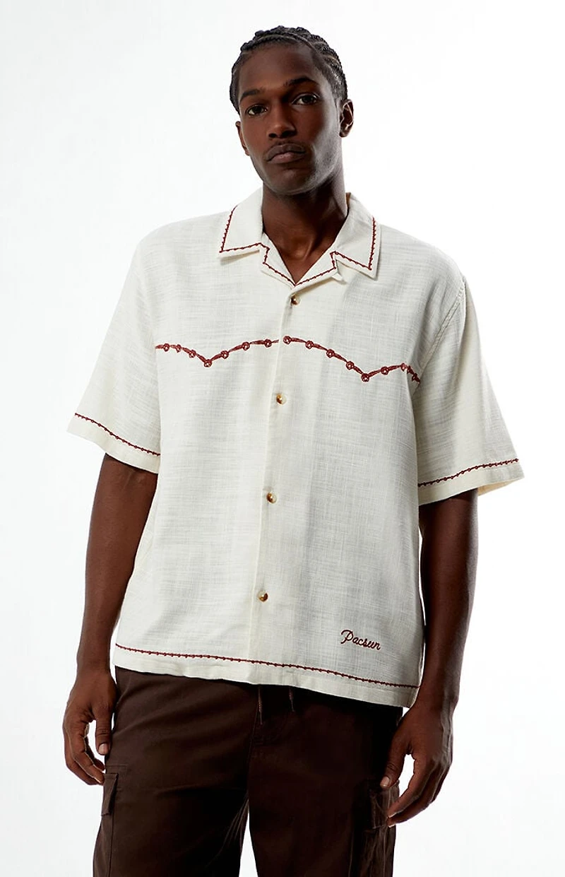 Pacsun Cream Western Embroidered Oversized Resort Camp Shirt