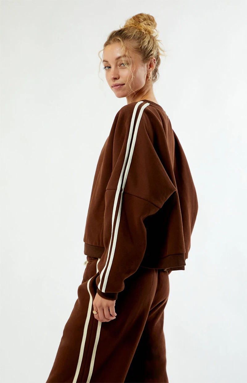 Rhythm Brown Contrast Crew Neck Sweatshirt