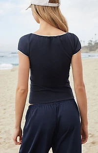 John Galt Black Gina Bow Cinched Top