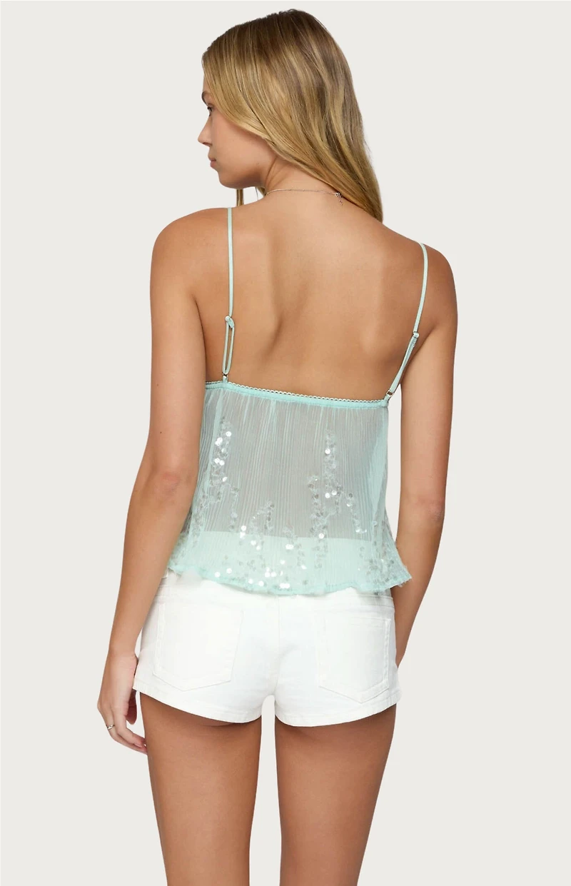 Edikted Sequin Sheer Mesh Babydoll Top