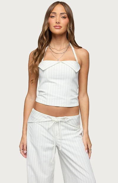Edikted Parker Pinstripe Halter Top