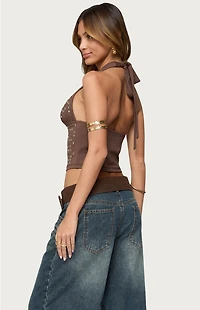 Edikted Jackie Stud & Grommet Halter Top