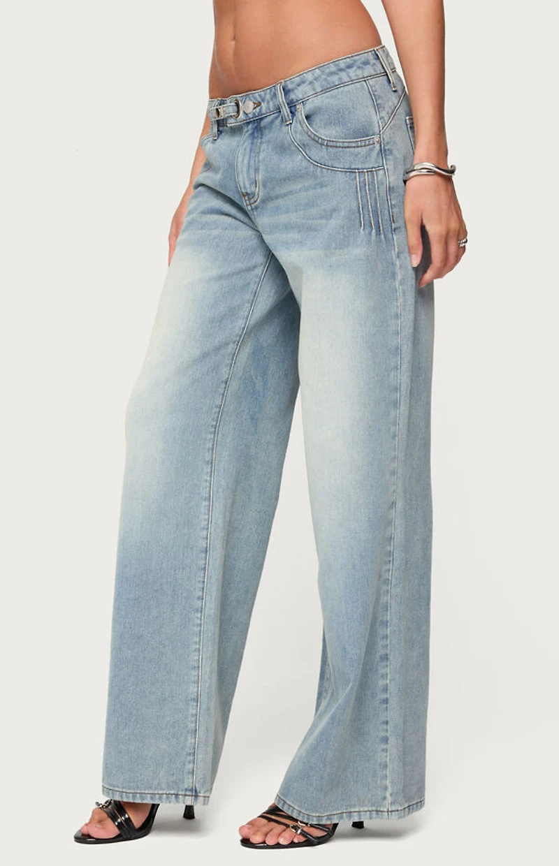 Edikted Celia Grommet Washed Low Rise Jeans