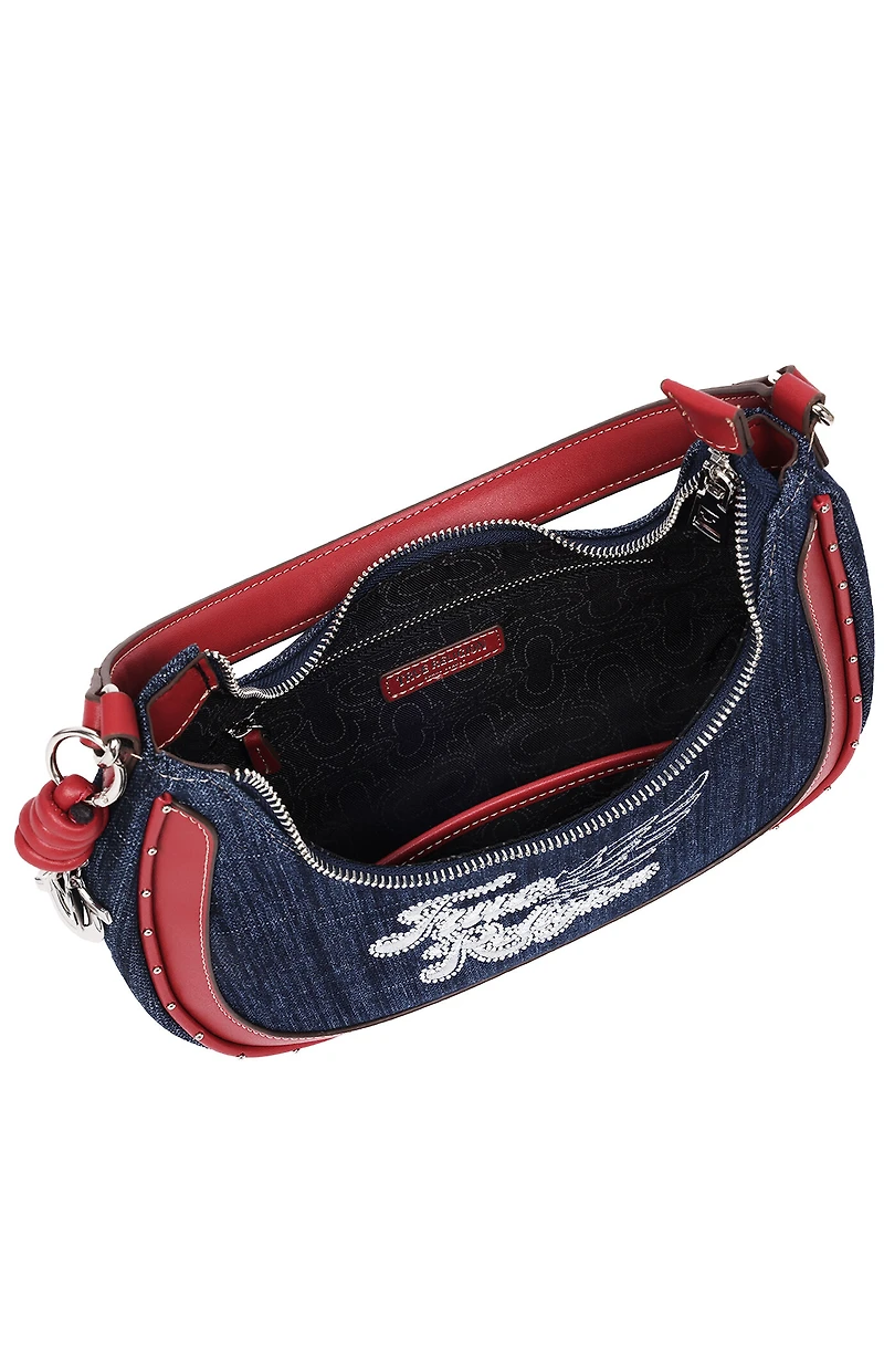 True Religion Red Wing Motif Denim Hobo Bag