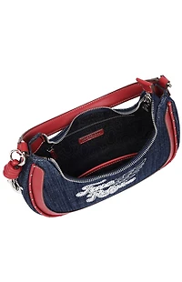 True Religion Red Wing Motif Denim Hobo Bag