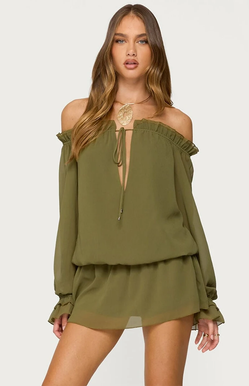Edikted Delphine Off Shoulder Chiffon Romper