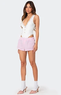 Edikted Bloom Lace Trim Ribbed Bow Bodysuit