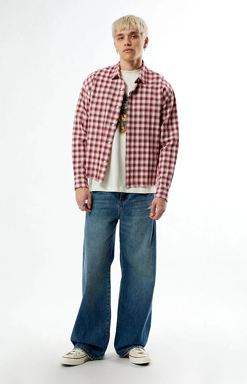 Pacsun Red Plaid Long Sleeve Button Down Shirt