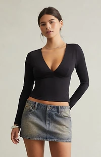 Pacsun Dark Blue Tint Rhinestone Low Rise Denim Micro Mini Skirt