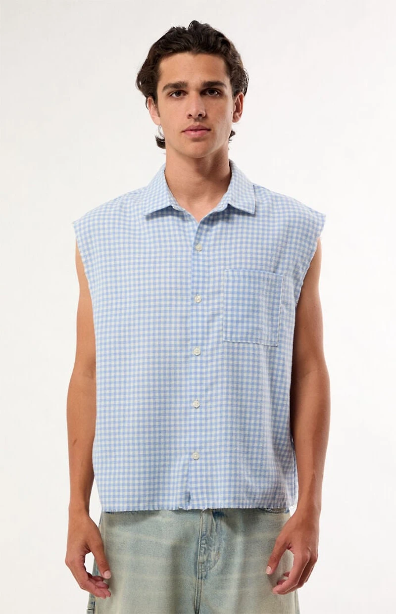 Pacsun Blue Plaid Benny Cutoff Shirt